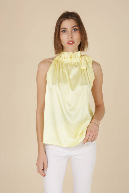 Top Angèle satiné et nœud au col - CK08090
