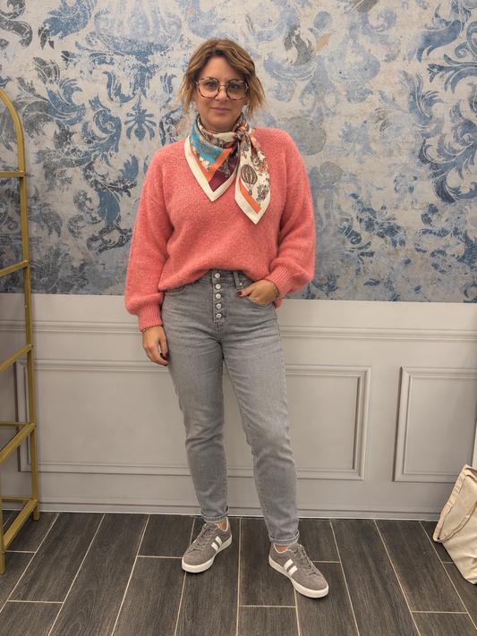 Pull manches longues rose avec laine et mohair