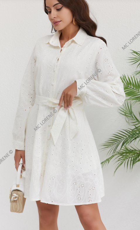 ROBE CHEMISE BLANCHE EN BRODERIE ANGLAISE