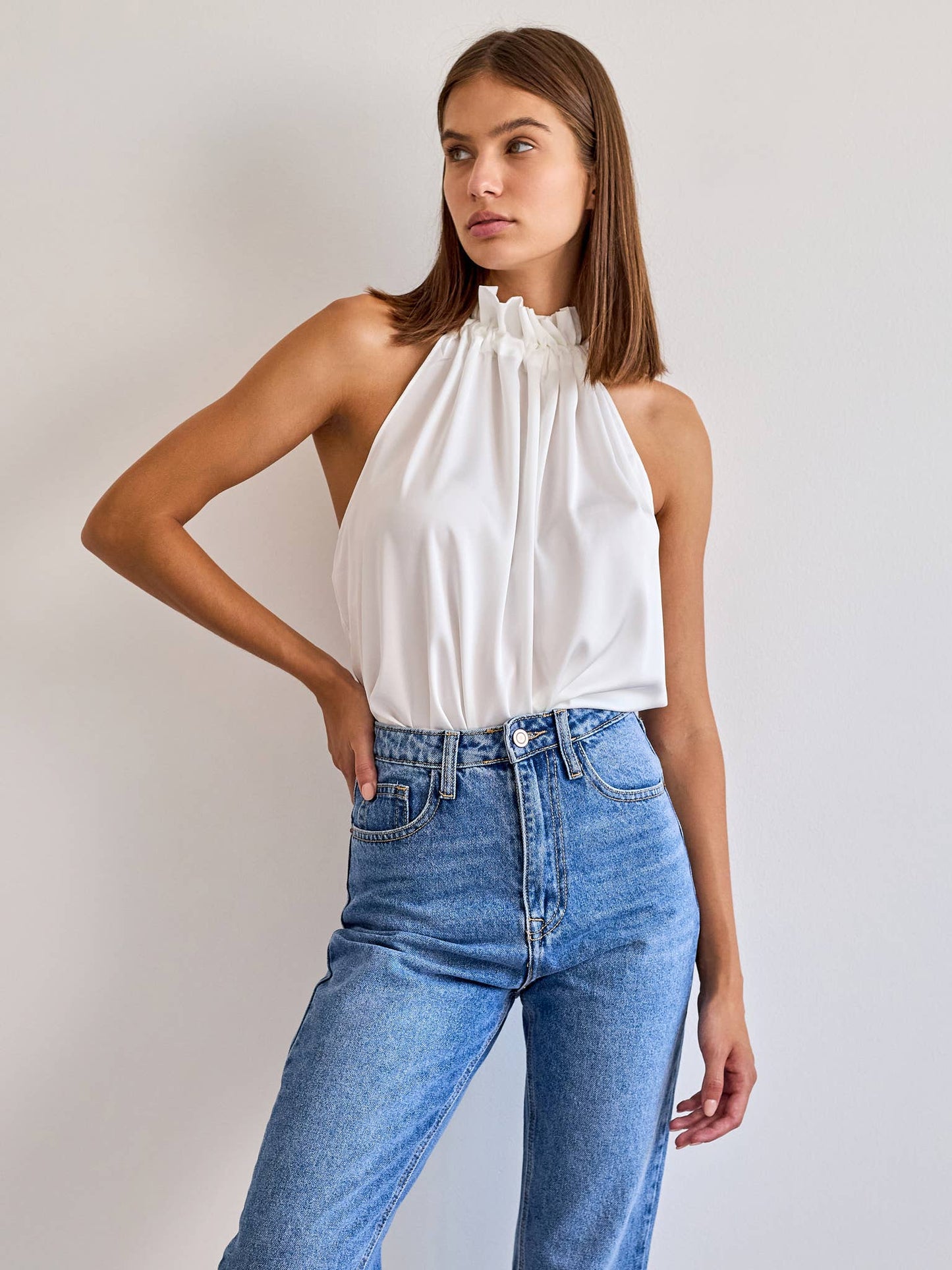 Top Angèle satiné et nœud au col - CK08090