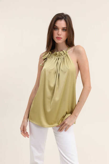 Top Angèle satiné et nœud au col - CK08090